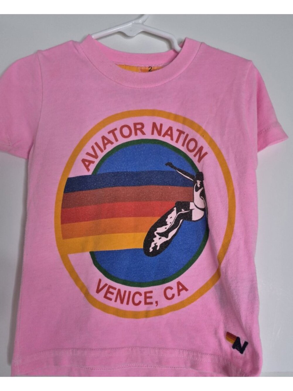Aviator Nation T Shirt Toddler 2T Neon Pink Malibu CA Made In USA